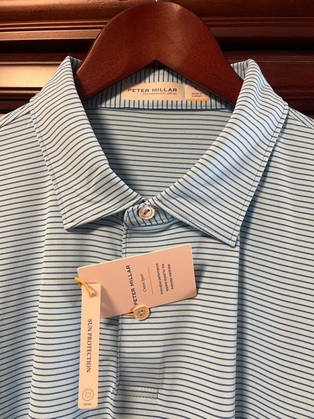 New Peter Millar Crown Sport Featherweight Stretch Teal Blue Stripe Golf ⛳️ Polo